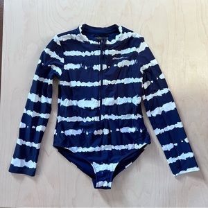 Eddie Bauer blue white stripe long sleeve swim suit